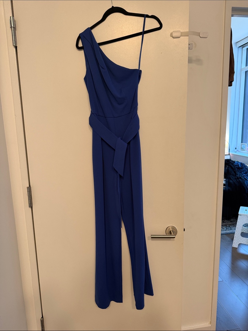 ANTONIO MELANI One-Shoulder Cobalt Blue Jumpsuit with Waist Tie